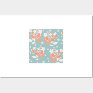 Modern floral bouquet with daisies repeat pattern print Posters and Art